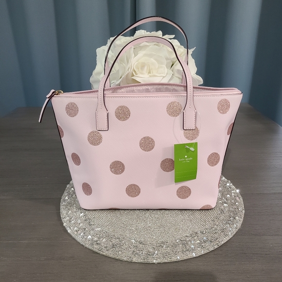 NWT - Kate Spade - Hani, Haven Lane Glitter Pink Polka Dot Tote - Picture 14 of 16